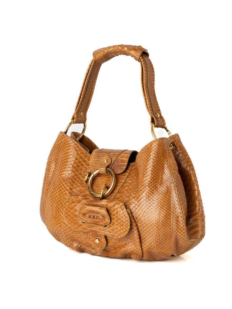 Tod's Brown Python Embossed Hobo Bag Small