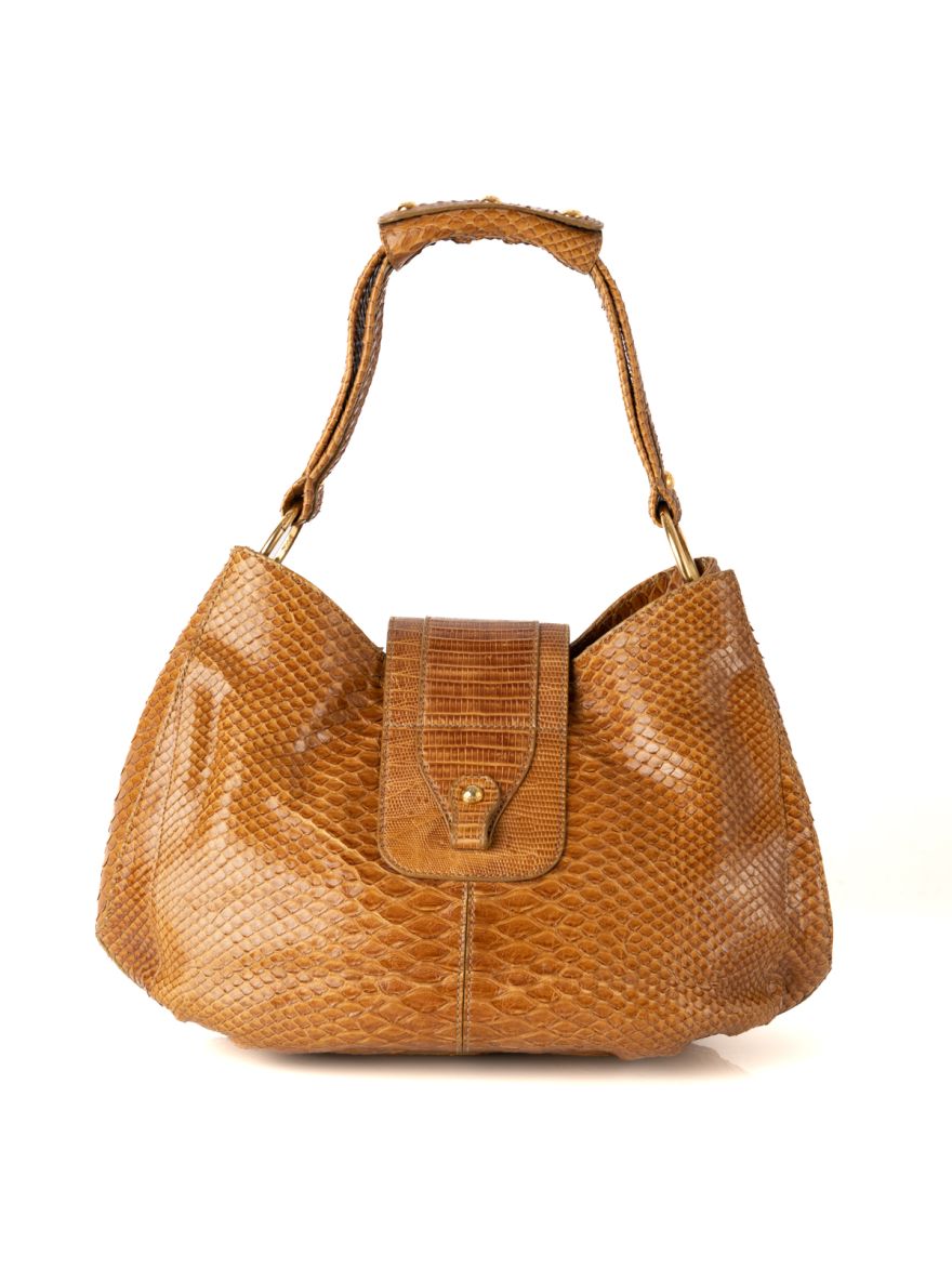 Tod's Brown Python Embossed Hobo Bag Small