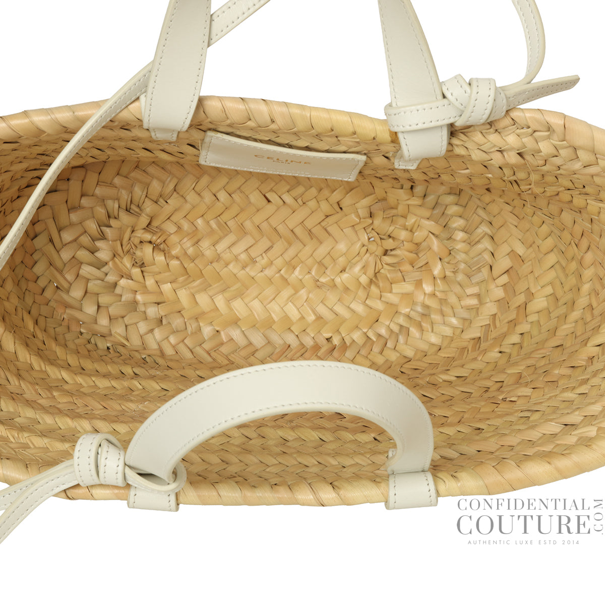 White/Beige Teen Classic Panier In Palm Leaves & Calfskin