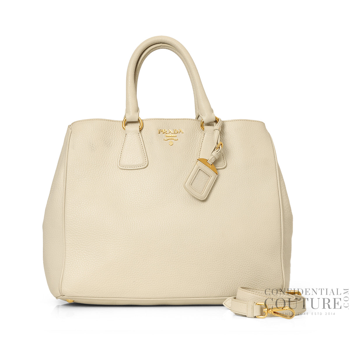 White Vitello Daino Leather Shopping Tote Bag