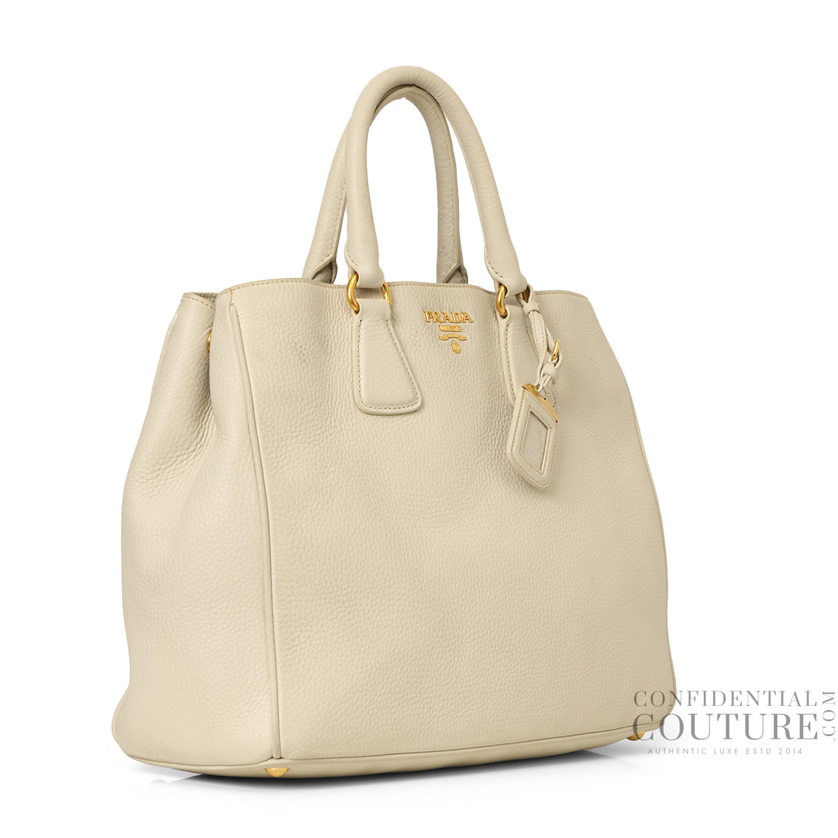 White Vitello Daino Leather Shopping Tote Bag