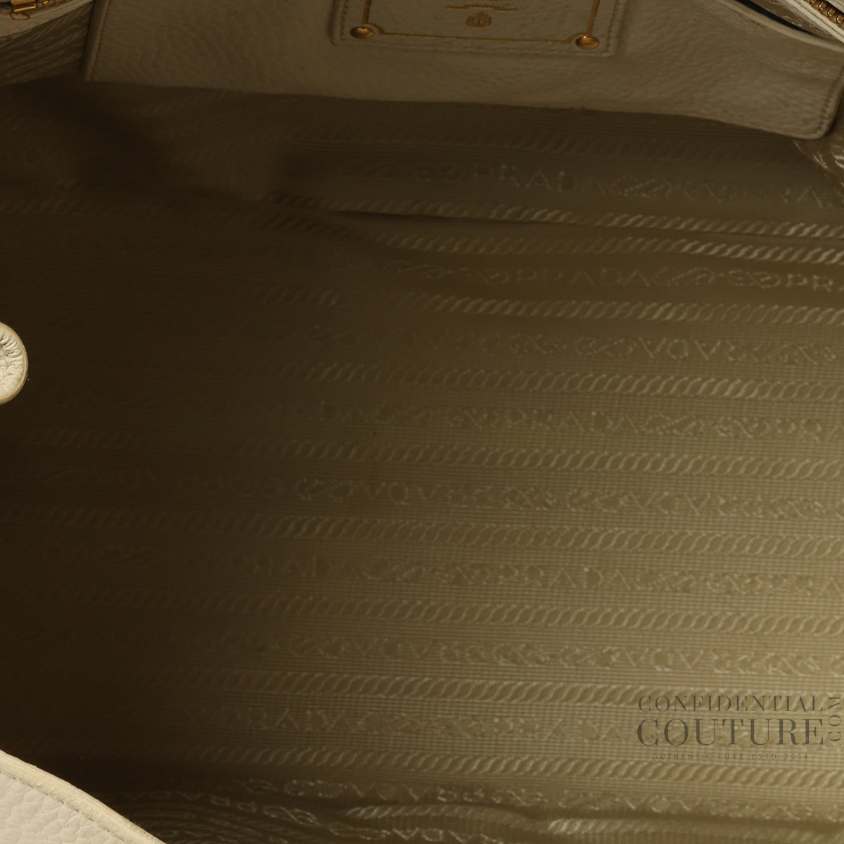 White Vitello Daino Leather Shopping Tote Bag