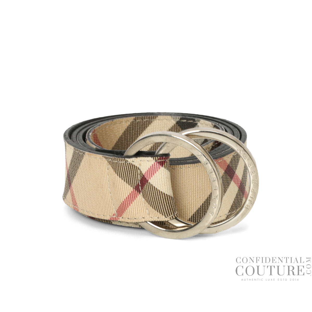 Beige/Black Vintage Check Coated Canvas Belt- 32