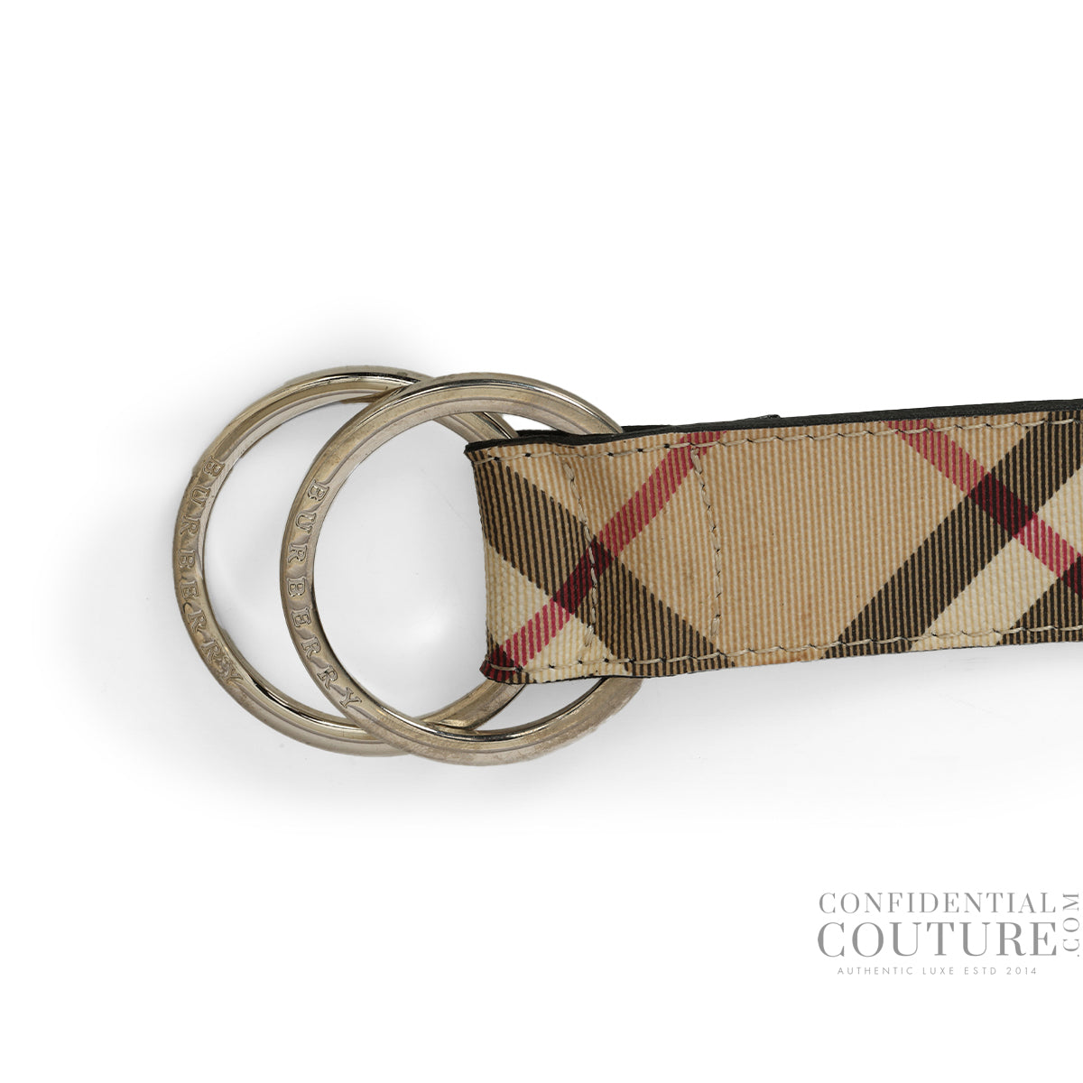 Beige/Black Vintage Check Coated Canvas Belt- 32