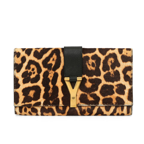 Leopard Print Pony Hair Classic Y Ligne Clutch One Size