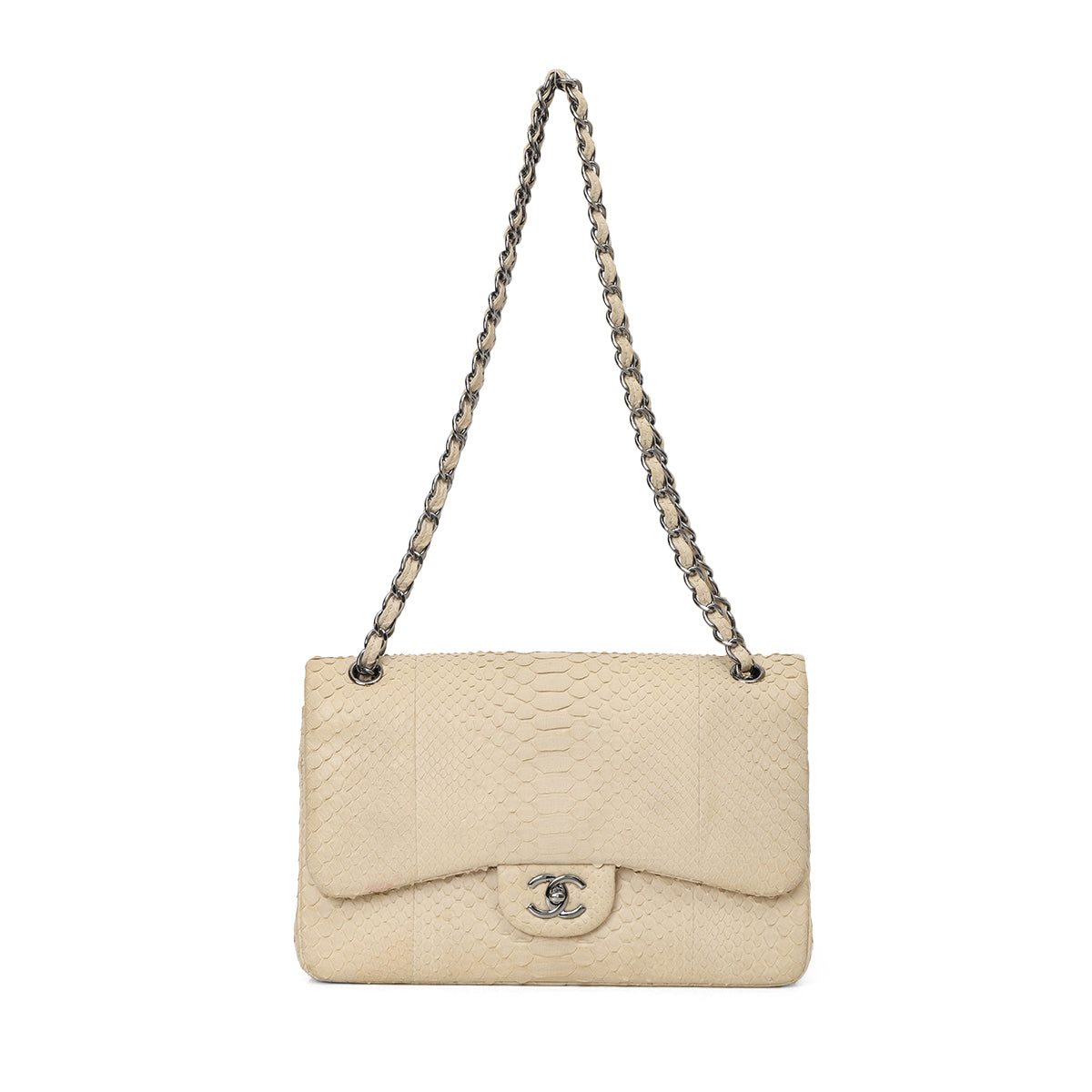 Ivory Python Jumbo Classic Double Flap Bag
