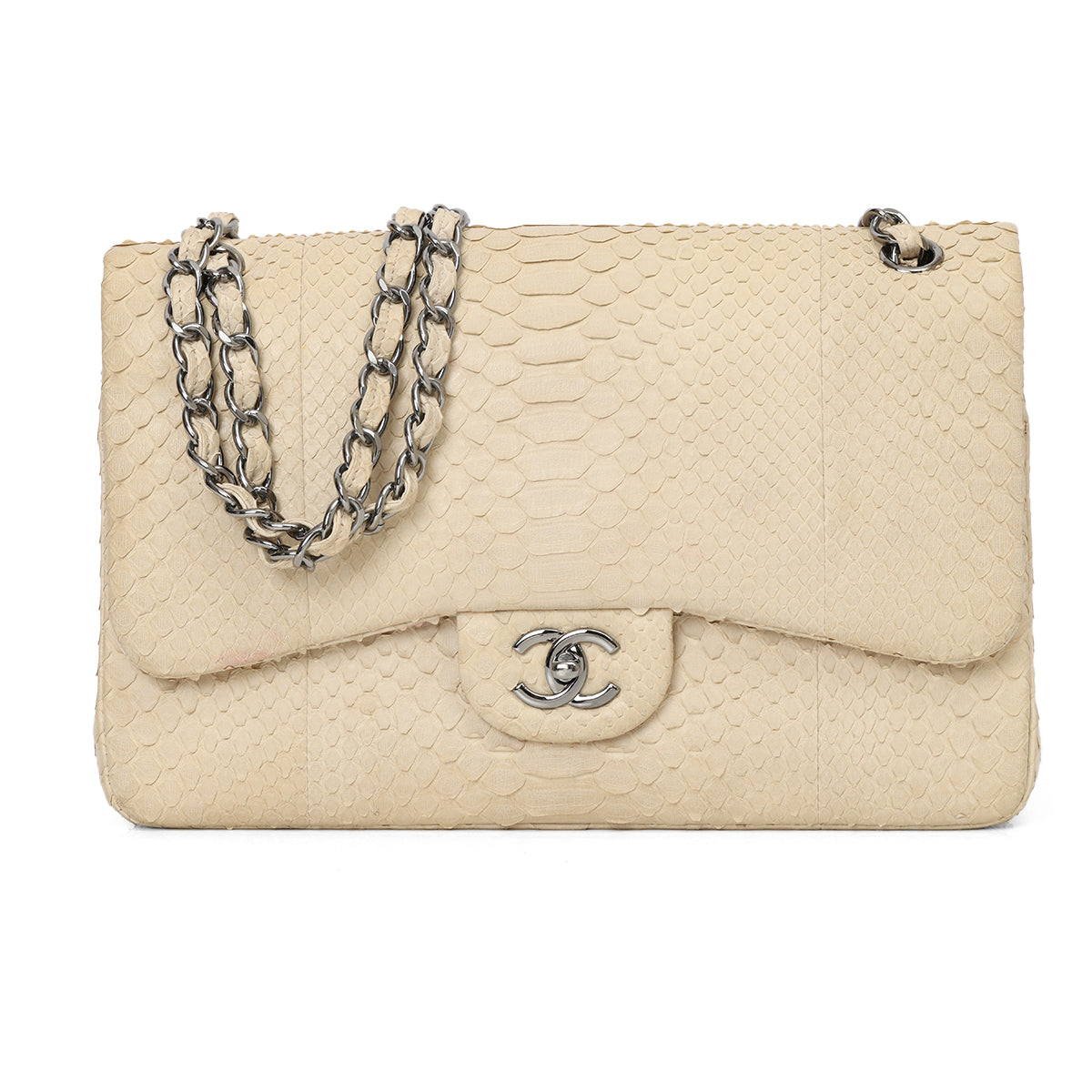 Ivory Python Jumbo Classic Double Flap Bag