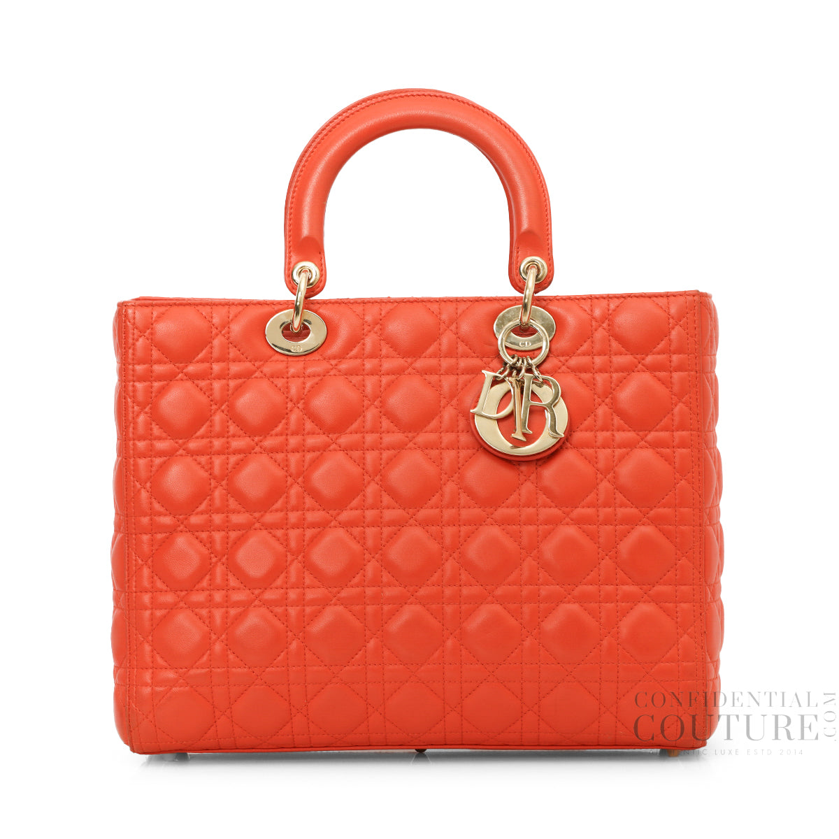 Orange Cannage Quilted Lambskin Leather Large Lady Dior Bag