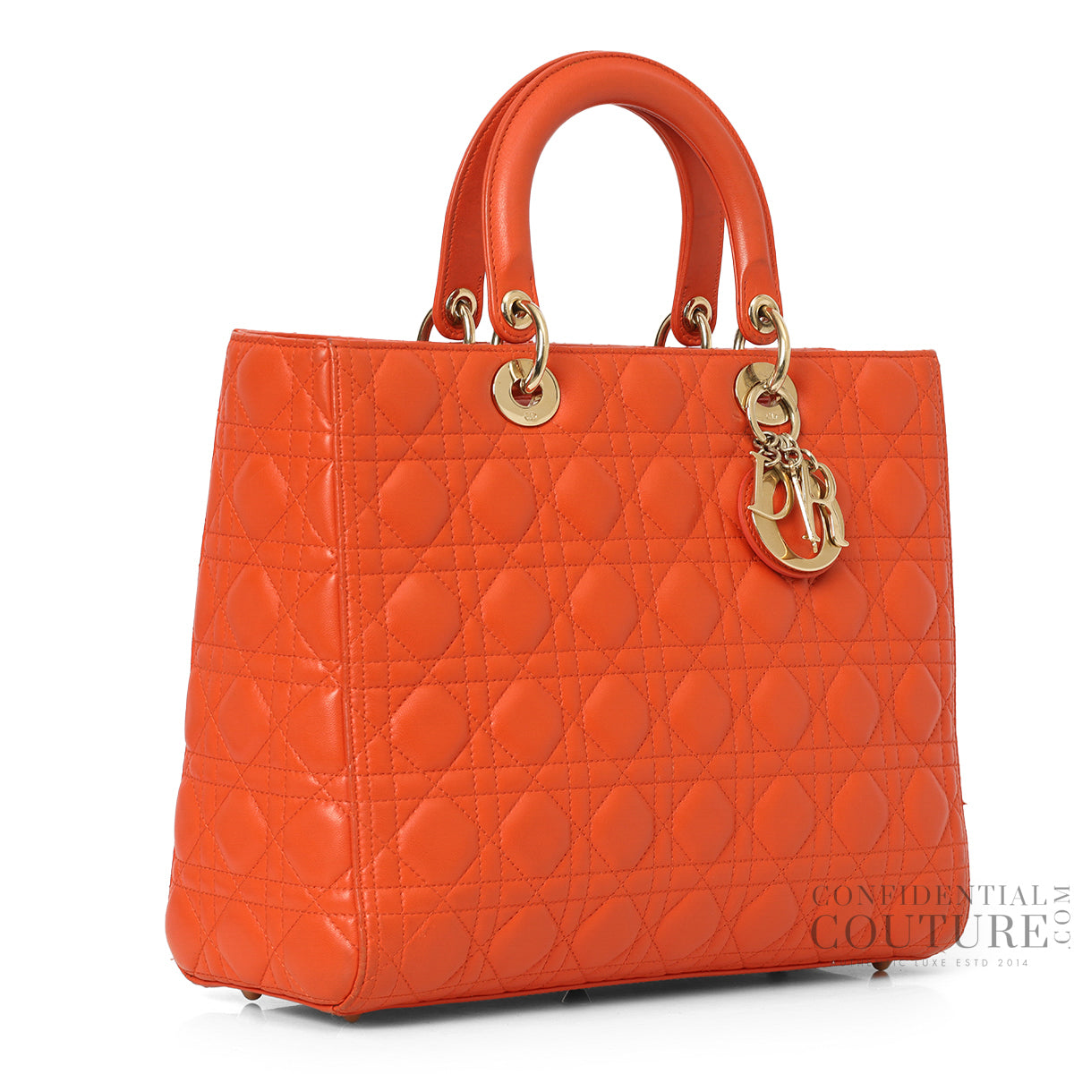 Orange Cannage Quilted Lambskin Leather Large Lady Dior Bag