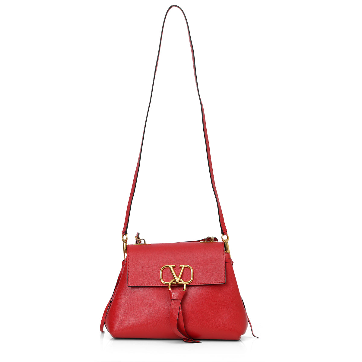 Red Leather V-Ring Shoulder Bag One Size