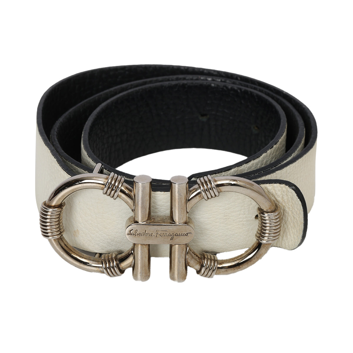 Black/White Grainy Leather Reversible Belt