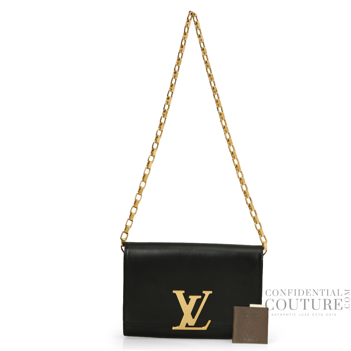 Black Calfskin Leather Chain Louise GM Bag
