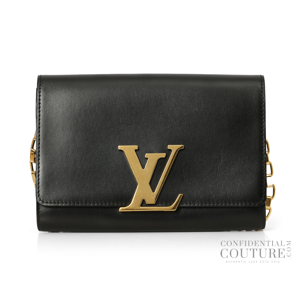 Black Calfskin Leather Chain Louise GM Bag