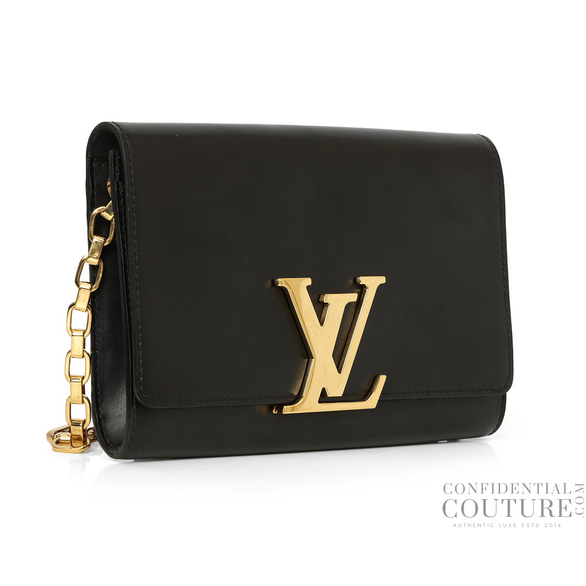 Black Calfskin Leather Chain Louise GM Bag