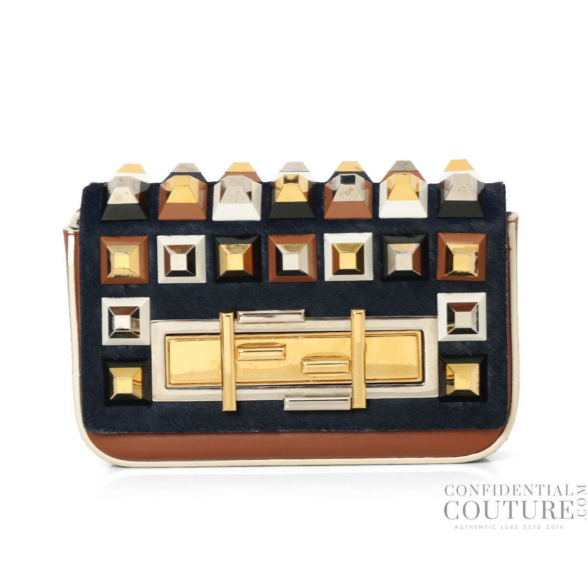 Tan Mini 3 Baguette Perspex Studded Bag