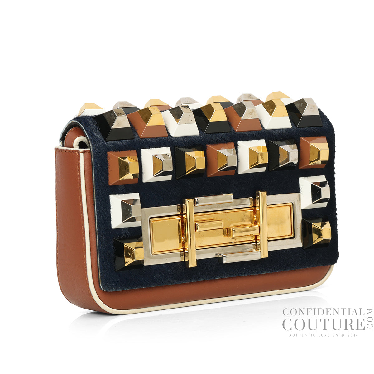 Tan Mini 3 Baguette Perspex Studded Bag