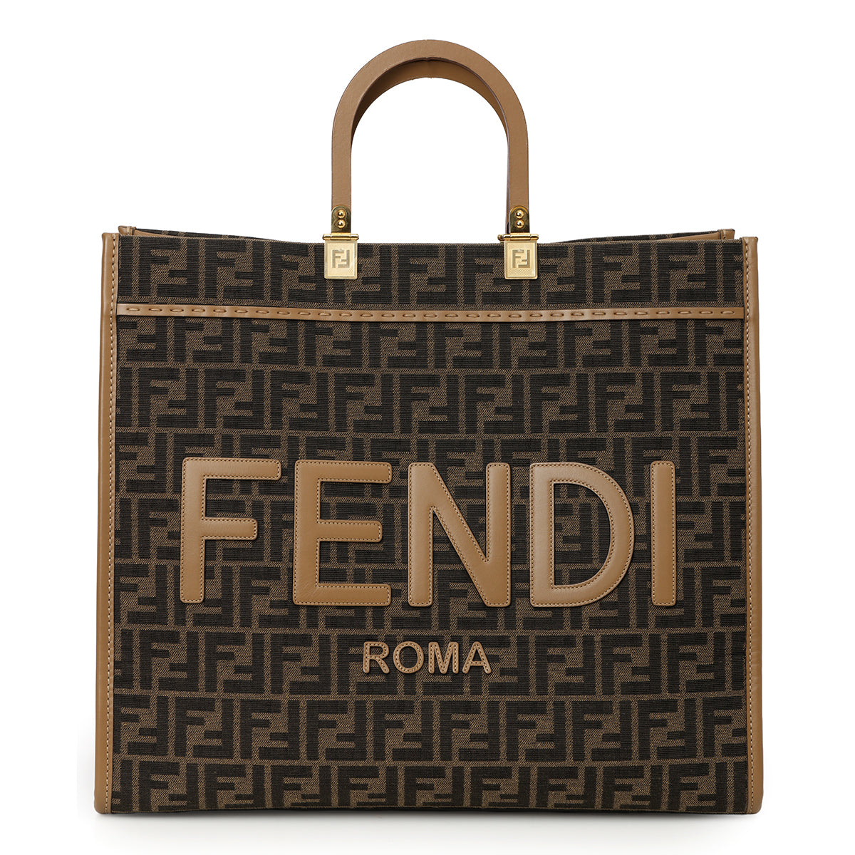 Sunshine Large Brown FF Jacquard Fabric Shopper