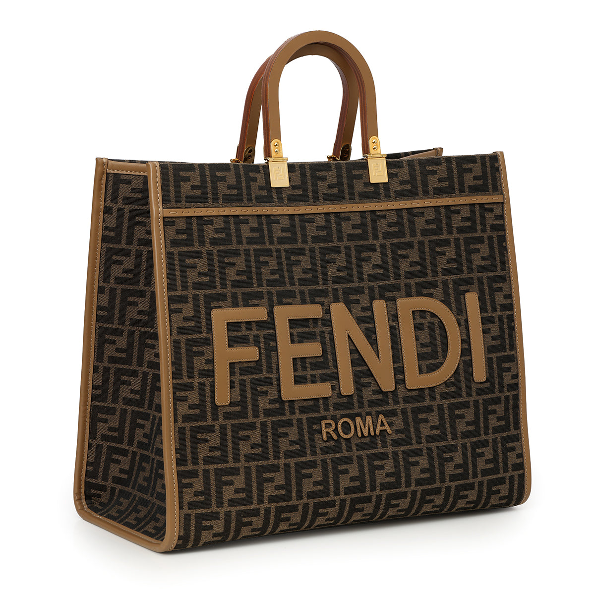 Sunshine Large Brown FF Jacquard Fabric Shopper