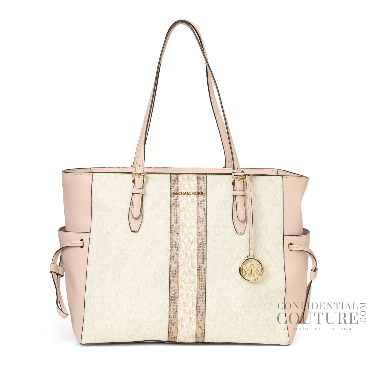 Gilly Large Color-Block Baby Pink & White Logo Tote Bag
