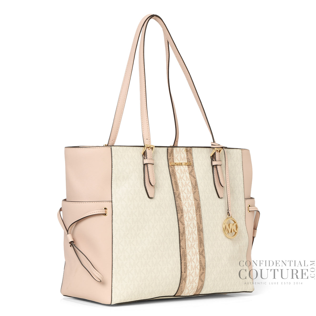 Gilly Large Color-Block Baby Pink & White Logo Tote Bag