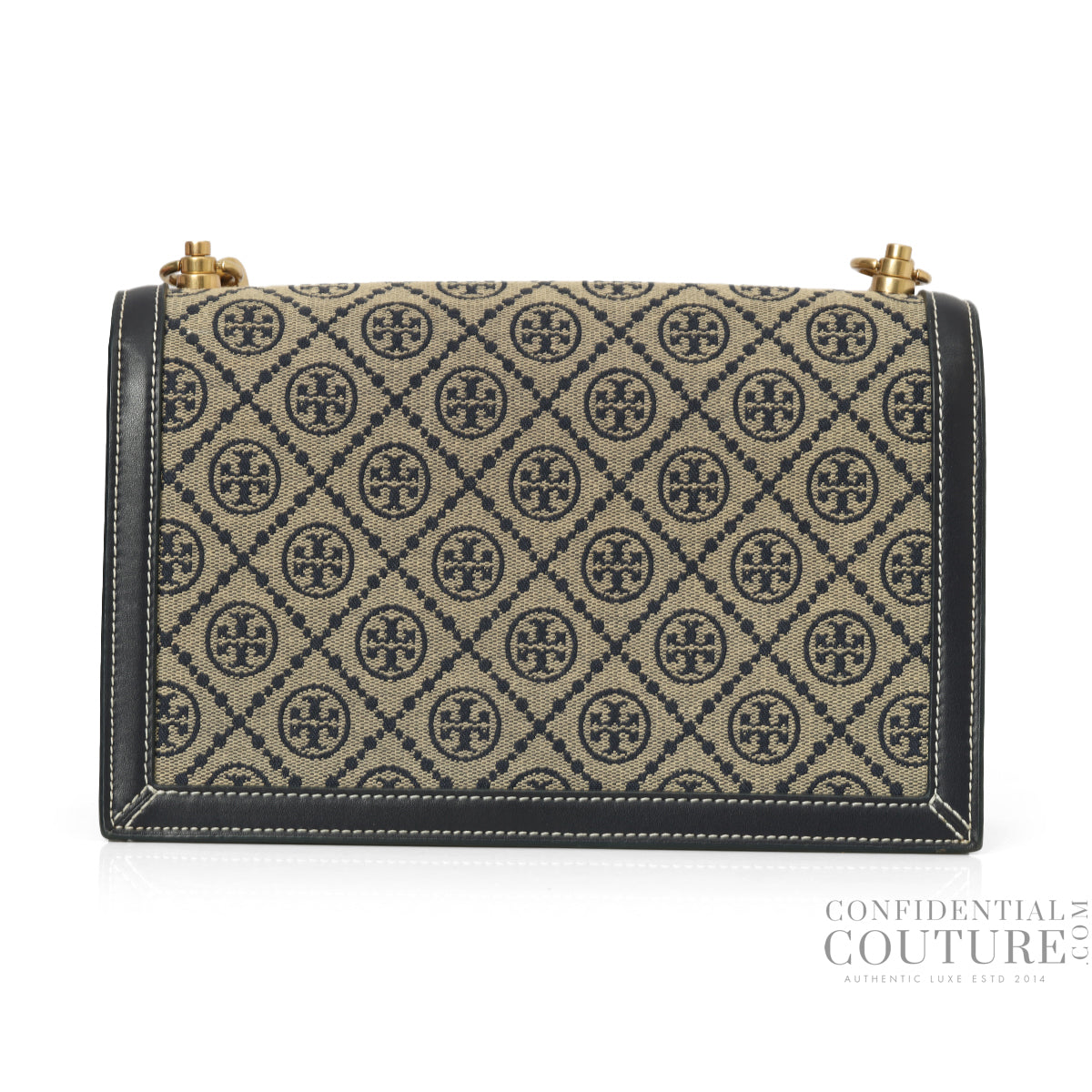 T Monogram Navy/Beige Shoulder Bag with Detachable Strap