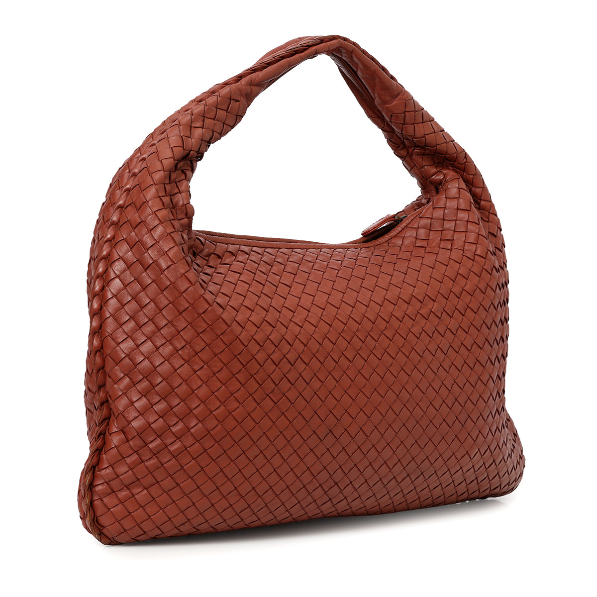 Brown Intrecciato Woven Nappa Leather Large Veneta Hobo Bag