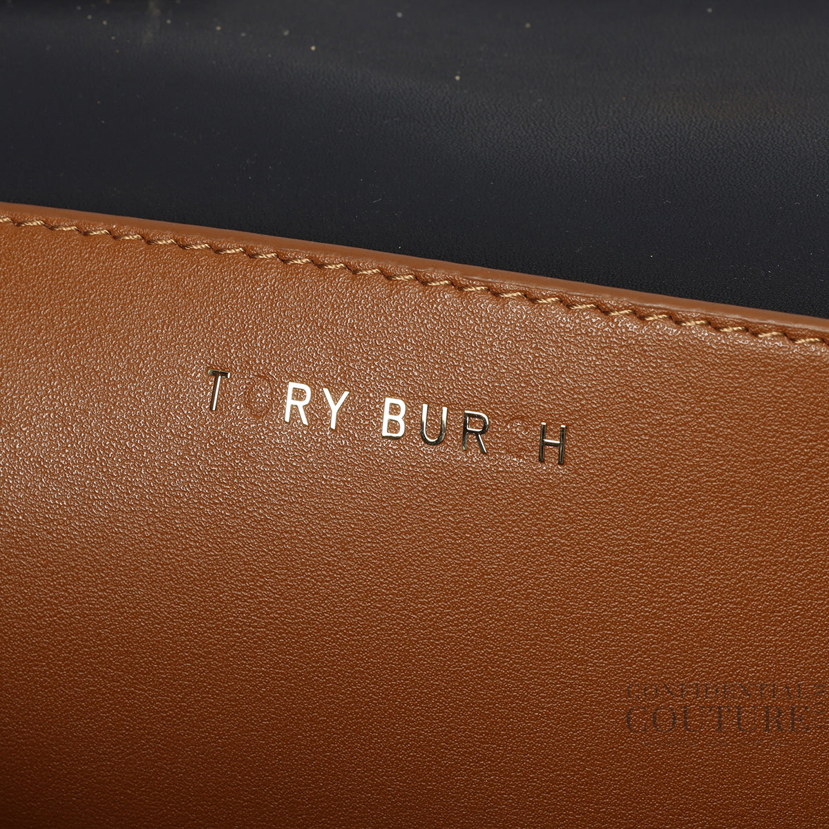 T Monogram Navy/Beige Shoulder Bag with Detachable Strap