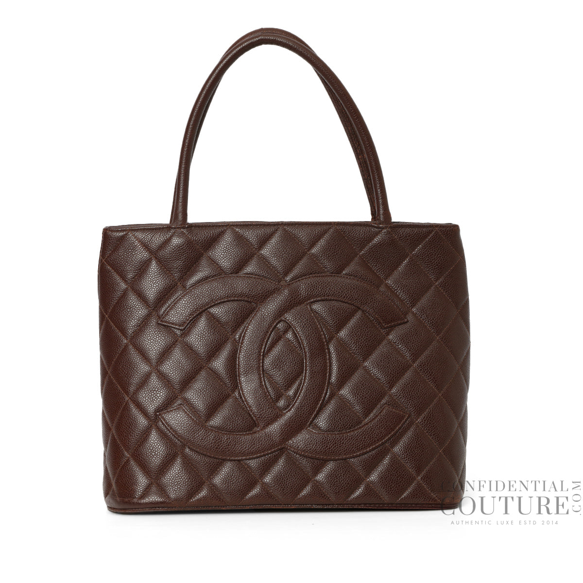 Quilted Caviar Leather Medallion Brown Tote Bag