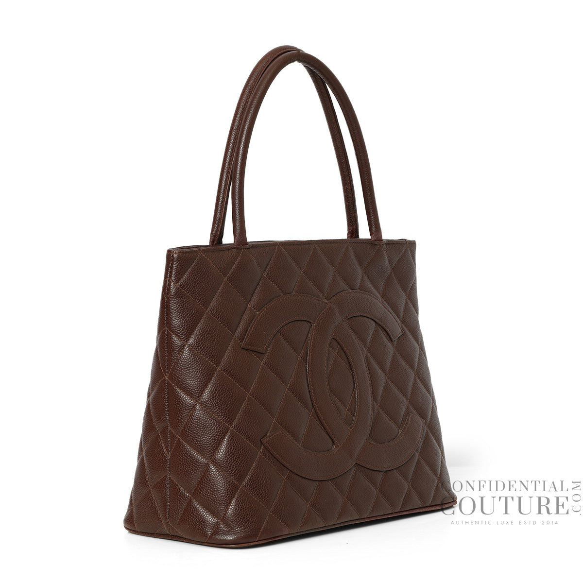 Quilted Caviar Leather Medallion Brown Tote Bag