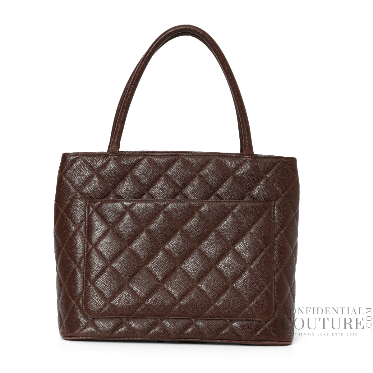 Quilted Caviar Leather Medallion Brown Tote Bag