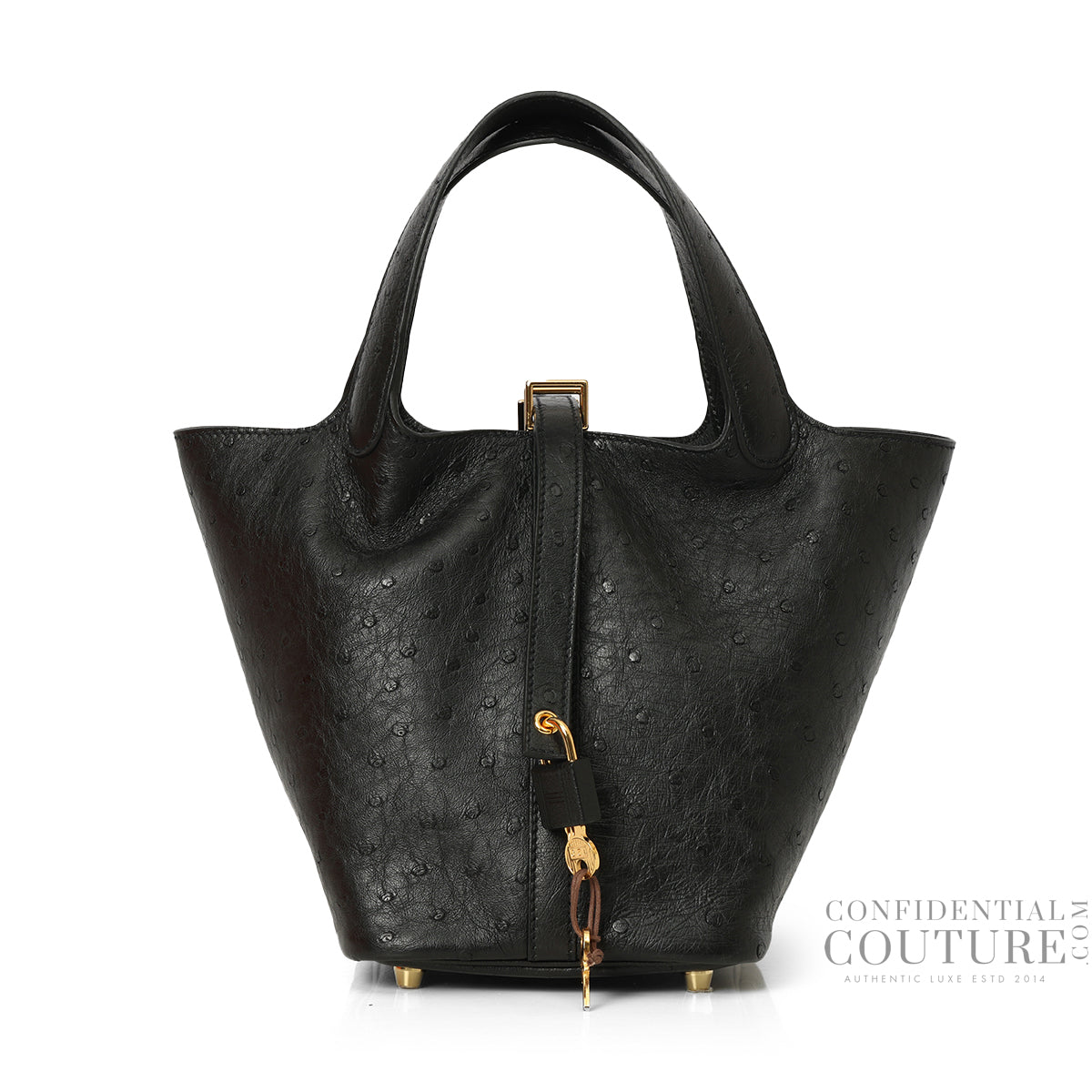 Noir Sac Picotin Lock 18 Autruche, GHW