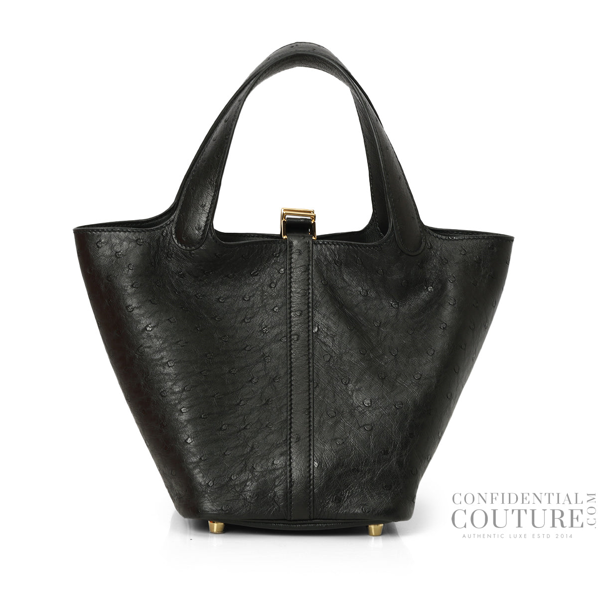 Noir Sac Picotin Lock 18 Autruche, GHW