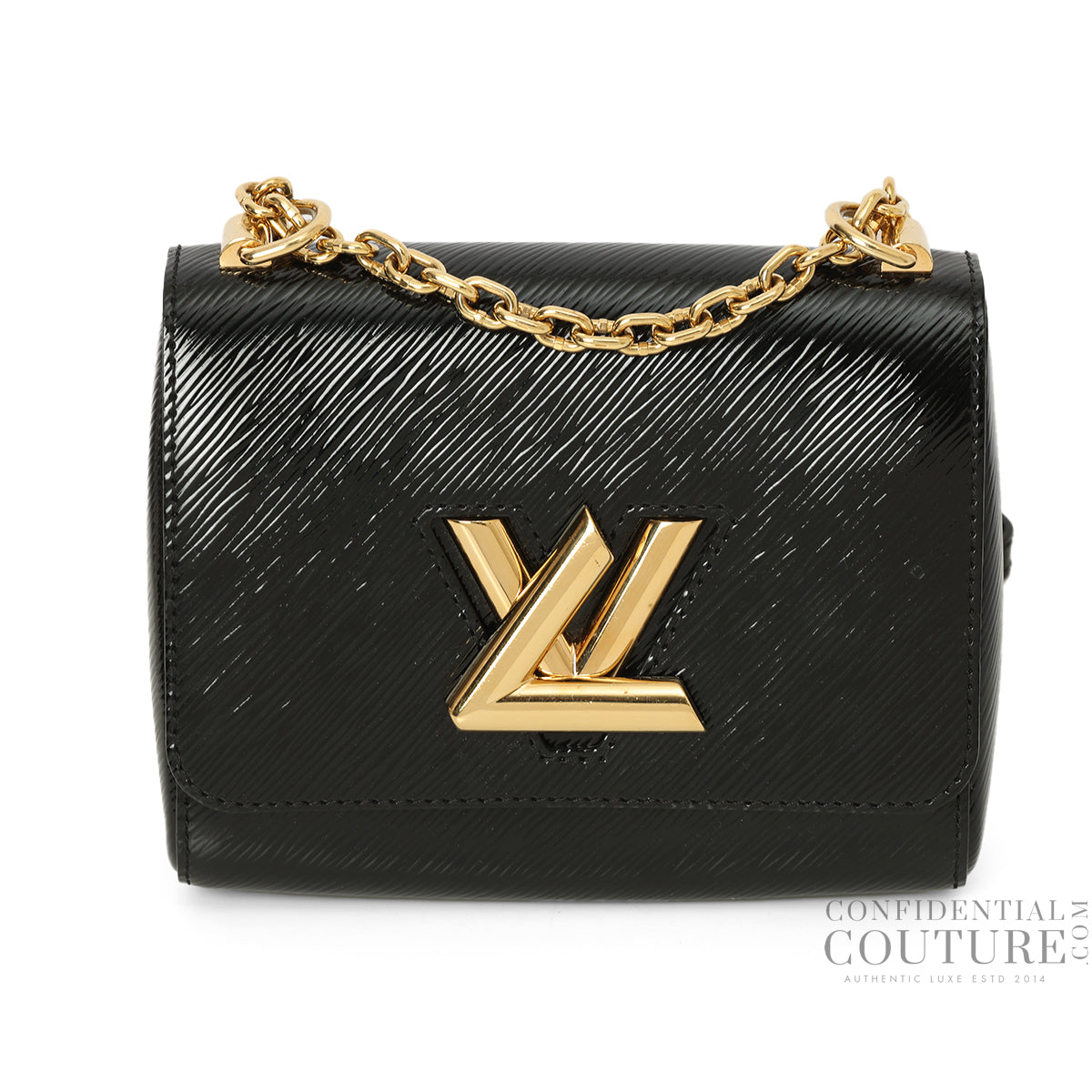 Black Epi Patent Leather Twist Pm Bag