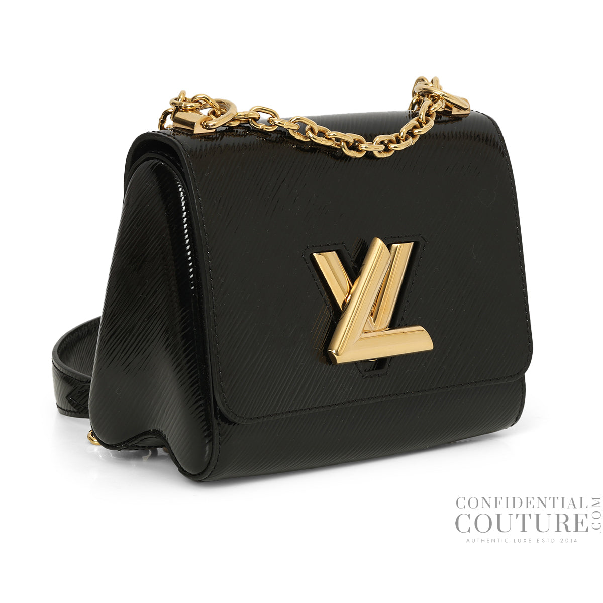 Black Epi Patent Leather Twist Pm Bag