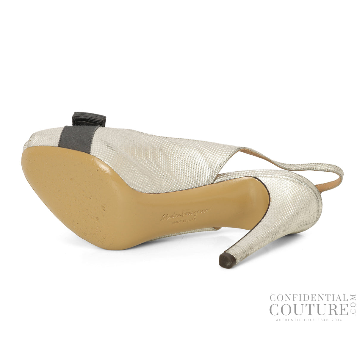 Vara Metallic Silver Bow Peep-Toe Slingback Heels US 5 | UK 2 | EU 35.5