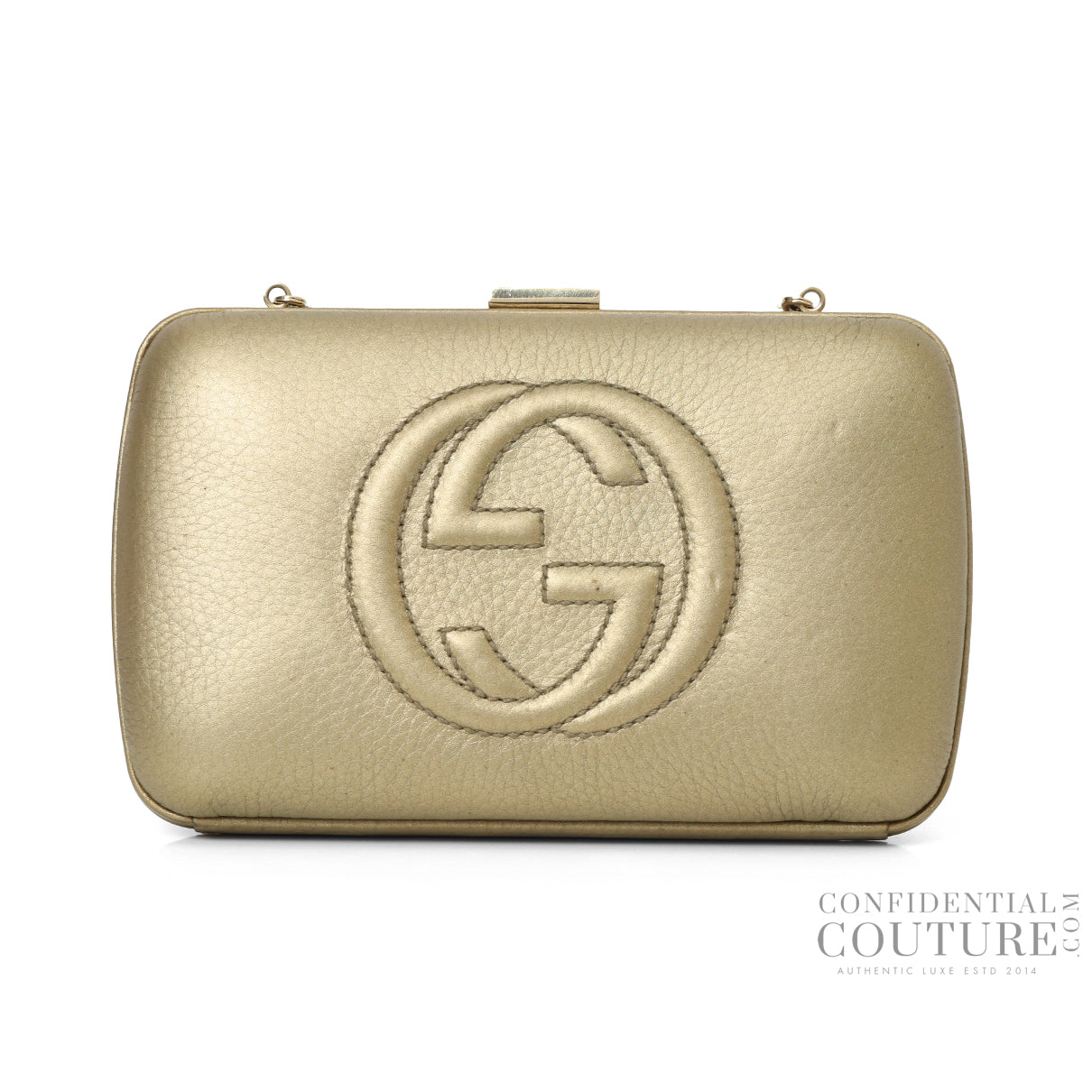 Gold Soho Hard Case Clutch Bag