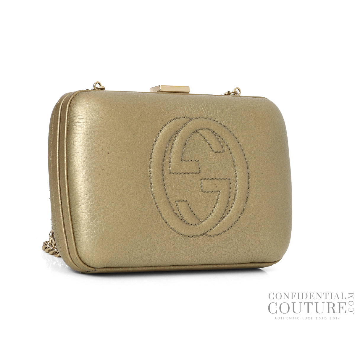 Gold Soho Hard Case Clutch Bag