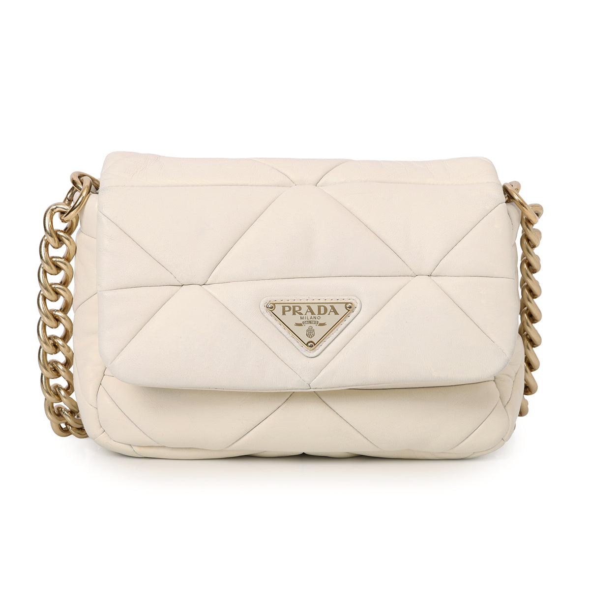 White Nappa Patchwork Quilted Leather Small System Flap Bag One Size