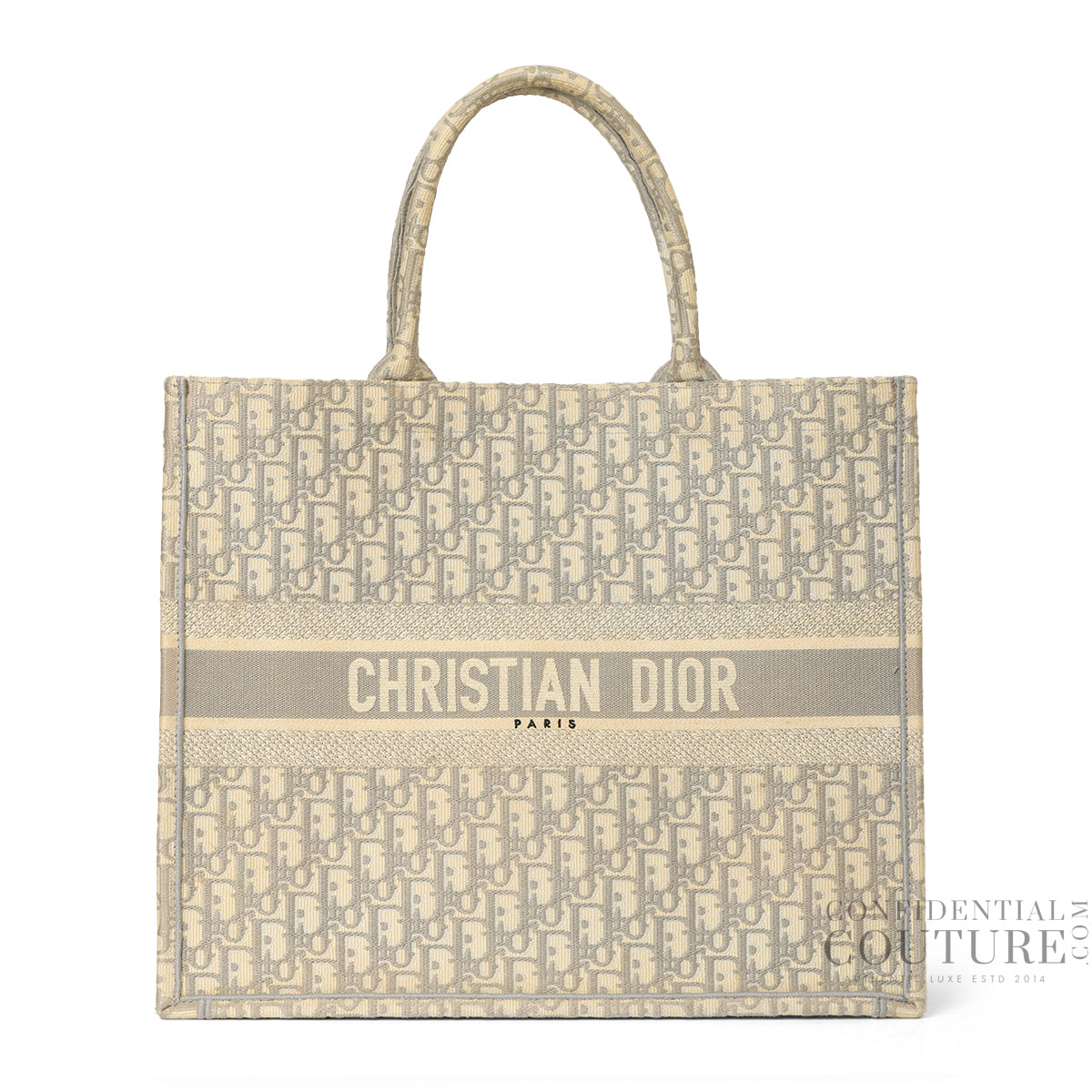 Ecru and Gray Dior Oblique Embroidery Booktote