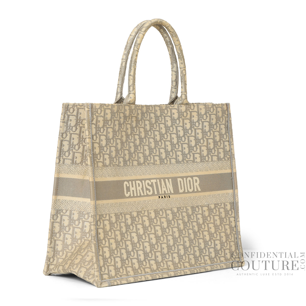 Ecru and Gray Dior Oblique Embroidery Booktote