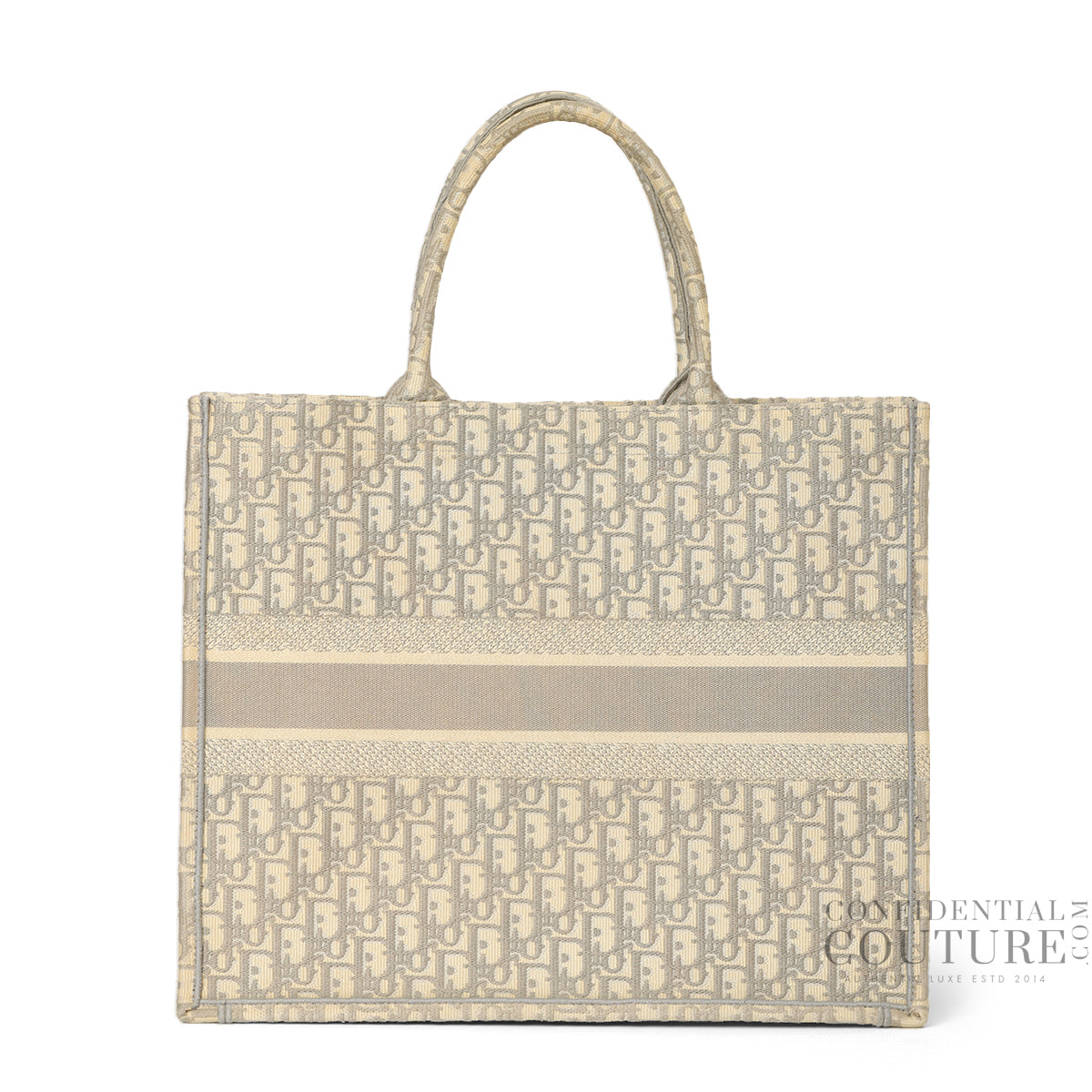 Ecru and Gray Dior Oblique Embroidery Booktote