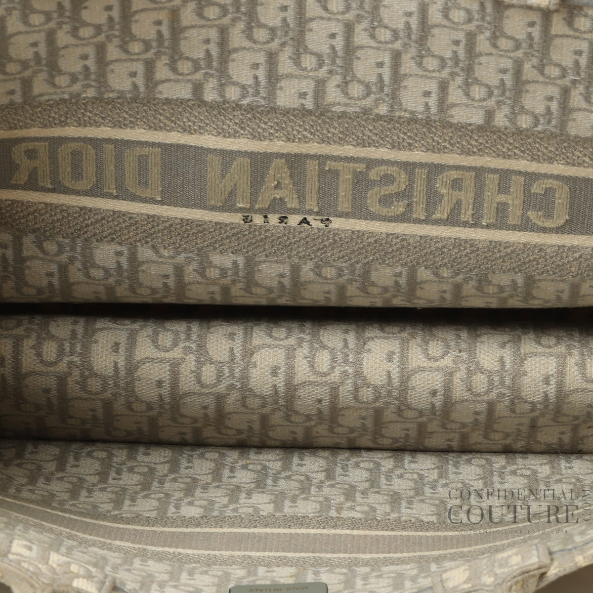 Ecru and Gray Dior Oblique Embroidery Booktote