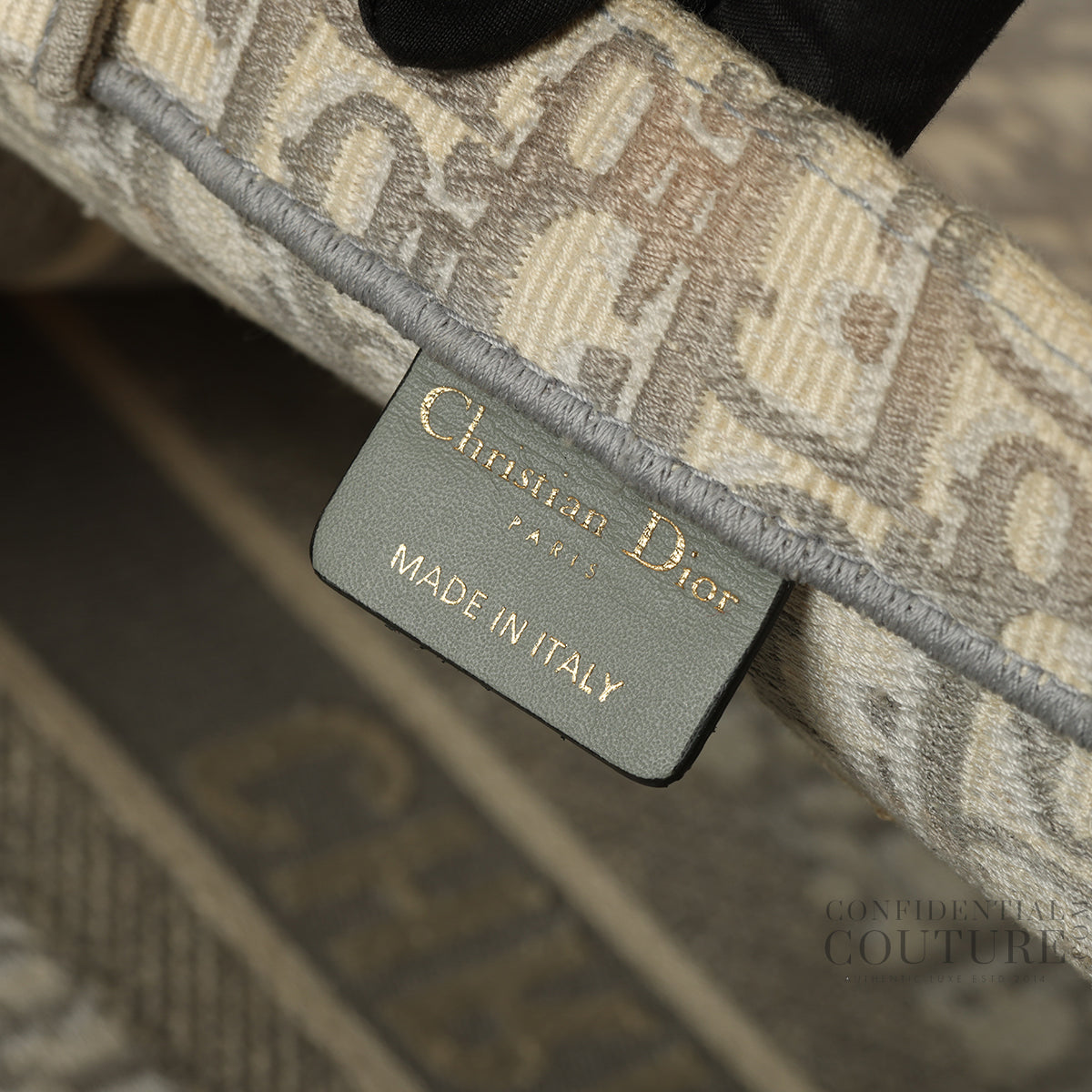 Ecru and Gray Dior Oblique Embroidery Booktote