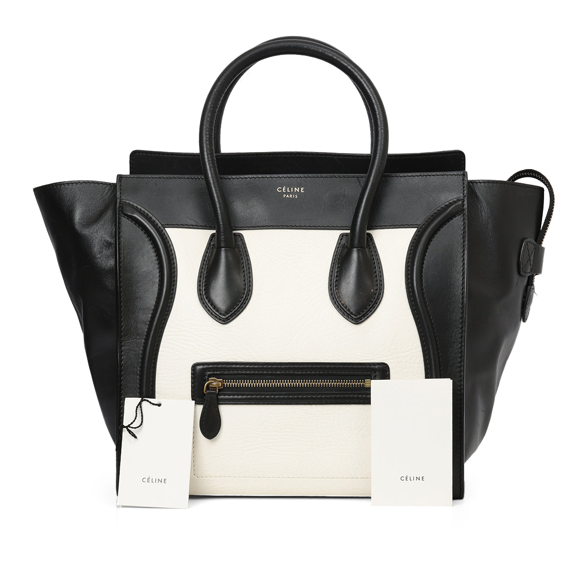 White/Black Leather Mini Luggage Tote