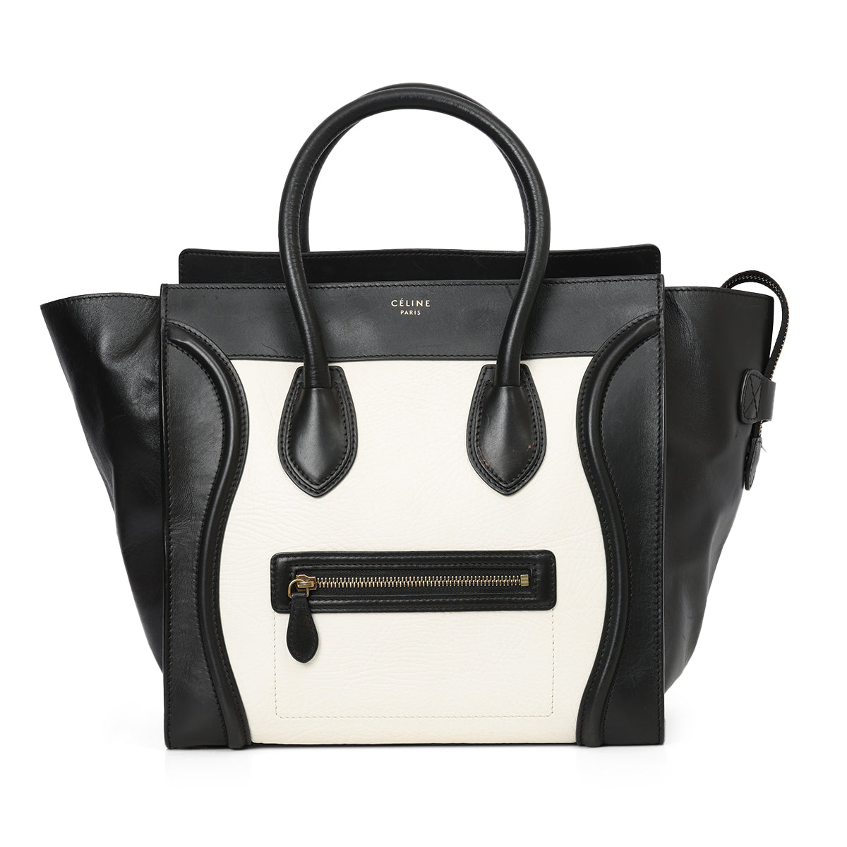 White/Black Leather Mini Luggage Tote