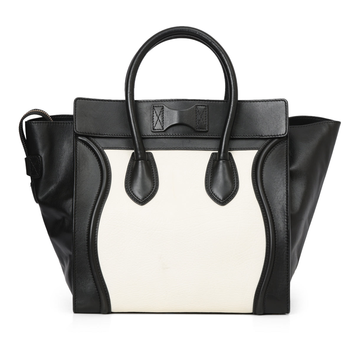White/Black Leather Mini Luggage Tote
