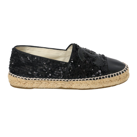 Black Sequin And Patent Leather Espadrilles- 37