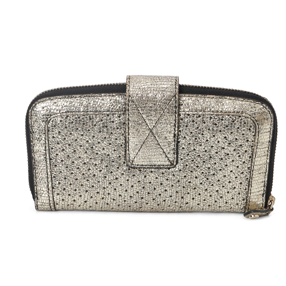 Silver Coarse Glitter Zip Around Wallet