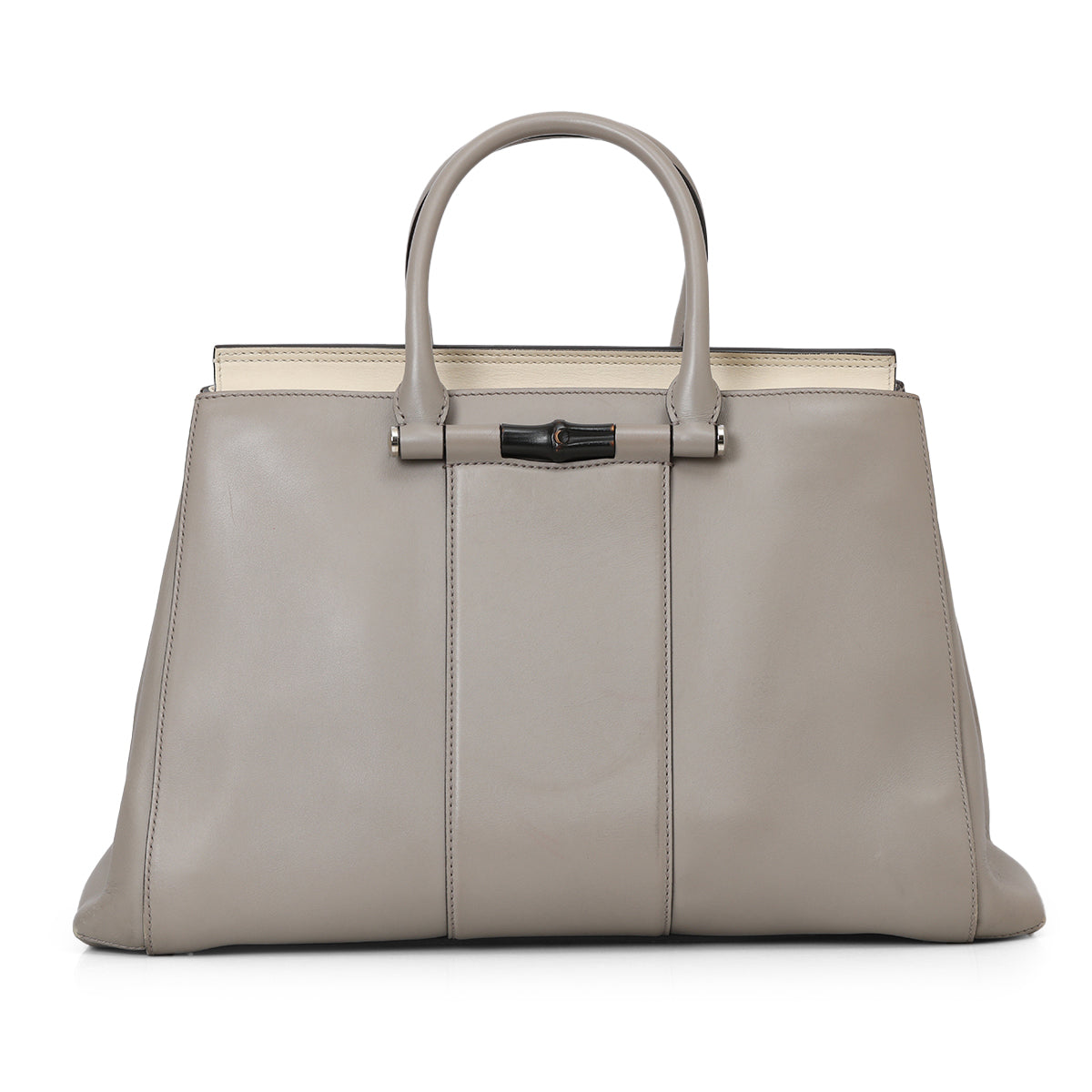 Grey Leather Lady Bamboo Top Handle Bag