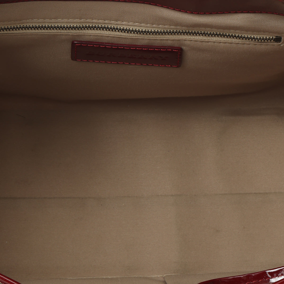 Maroon Patent Leather Nova Printer Stars Coated Canvas Nickie Medium Landscape Tote Bag